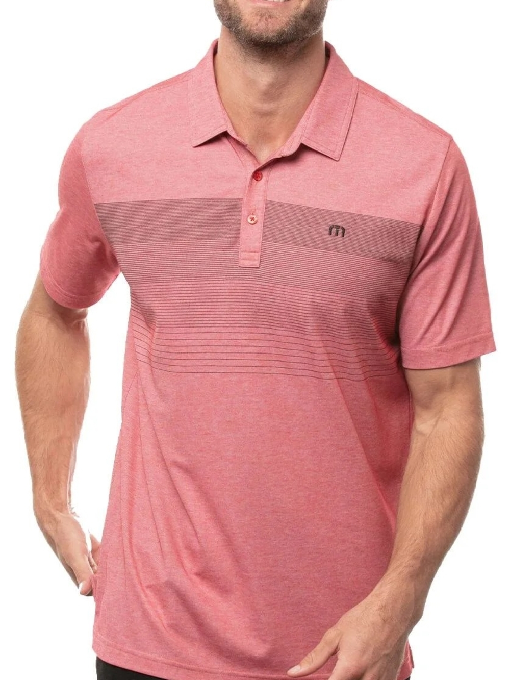 TravisMathew Men’s "Red River" Golf Polo - Roan Rogue Heather Red - Size L